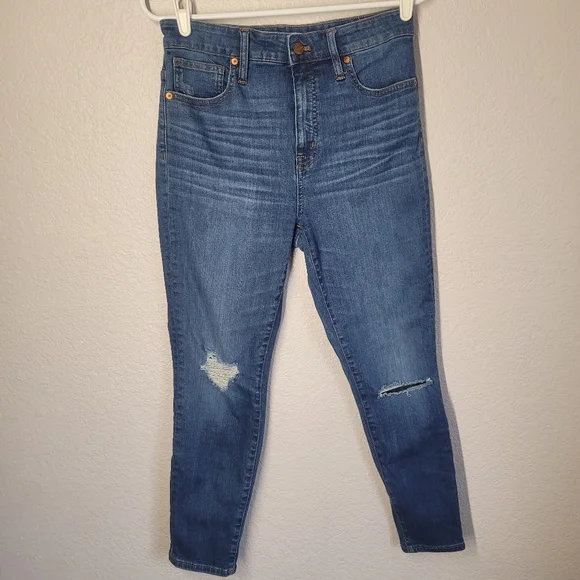 Madewell The Curvy Highwaist Perfect Vintage Busted Knee Blue Jeans - Picture 2 of 12